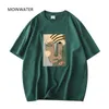 Murowanie Kobiety Abstrakcyjne Wzór Tshirts Lady Bawełna Zielona Summer Tees Khaki Krótki Rękaw Streetwear Topy MT21027 220402