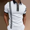 Men's Polos Fashion Summer Men's Shir Stripe Stitching High Quality Casual Short Sleeve Street Lapel Zipper T-ShirtMen's Men'sMen's