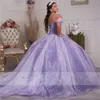 2022 Elegante helllila Prinzessin Ballkleid Quinceanera Kleider Puffy Off Shoulder Applikationen Sweet 15 16 Kleid Prom Pageant Kleider Vestidos de xv C0804
