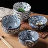 4 pçs / set retro bacia de cerâmica de cerâmica bacia de macarrão de arroz creativo azul e branco porcelana sopa tigela underglaze tableware conjunto 220408