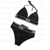 Luxurys Printed Womens Swimwear Sexy Triangle Beach Bra Briefs with Tie Summer Holiday Detachable Padded Black Swimsuit