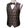 Hommes Gilets Mode Marron Floral Soie Gilet Gilet Hommes Costume Papillon Mouchoir Boutons De Manchette Noeud Papillon Barry.Wang Business DesignMen's