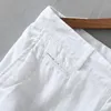 Pure Linen Shorts for Men Summer Fashion Solid White Loose Holiday Man Casual Plus Size Button Fly Short Pants 220318