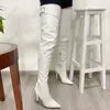 OLUM 2022 Ręcznie robione kobiety zimowe Buty udo Faux Skórzane Spike Obcasy Spiczaste Toe White Party Shoes Ladies Plus Size 35-47