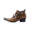 Braune echtes Leder Herren Partystiefel Spitzschuh Stiefeletten Winter Western Cowboystiefel Kleidschuhe