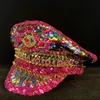 Berets luksusowe kobiety wojskowe cekin spalanie jacht tydzień kapitan sierżant rhinestone rave festiwal licencjacki Bachelorette części hat berets