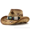 Semplice cappello da sole naturale cavo fatto a mano per uomo donna cappelli estivi personalizzato cappello da spiaggia in paglia da cowboy western Girl