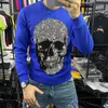 Sudadera con capucha de marca de invierno europea para hombre, sudadera con capucha de moda de diamante y calavera brillante, sudadera informal cálida de lana, sudadera Street Star de gran tamaño 220805