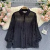 Women's Blouses & Shirts Woman Spring Summer Style Chiffon Lady Casual Long Lantern Sleeve Turn-down Collar Blusas Tops DD9218