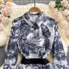 Elegante Floral Vintage Print Brand Designer Runway Jurken Dames Autumn Polo Neck Long Maxi Shirt Party Dress 2023259a