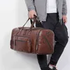 Retro Leather Travel Tote Bags Male Weekend Mens Large Capacity Hand Luggage Duffel Handbags Shoulder Dropshipping X245C 220608