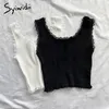 SYIWIDIIレースブラックタンクトップ女性服クロップトップTシャツかわいいセクシーな白いビスティエショートソリッドスパンデックスストレッチニット220316