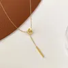 Pendant Necklaces Trendy Stainless Steel Gold Silver Rose Necklace For Women Charm Square Interlocking Long Clavicle ChainPendant