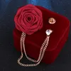 Korean Bridegroom Wedding Brooches Cloth Art Handmade Rose Flower Brooch Lapel Pin Badge Tassel Chain Men's Suit Accessories