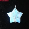 Wojiaer Tree of Life Pendant Natural Stone Silver Wire Wrap Pentagon Star Gem Tiger Eye BO974