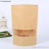 100pcs Pakowanie zamek zamek kraft papierowe torba okienna stojak na prezent suszone jedzenie owocowe herbatę torebki zamek błyskawiczne