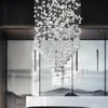 Modern Stone Crystal LED Chandelier Pendant Lamps Large Luxury Staircase Lighting Fixtures Long Hallway Lobby Indoor Home Hanging Cristal Lamp