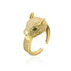 Hip Hop Style Leopard Head Open Ring 18K Gold Plated Animal Zircon Finger Rings for Gift Party