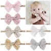 Pink Lace Cloth Bowknot Hairband for Baby Girl Cute Soft Thin Nylon Kids Bows Turban Handmade Hair Accessories