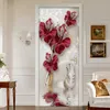 Czerwony kwiat biżuteria motyla 3D naklejki do drzwi Dorasa do domu nowoczesna salon sypialnia dekoracja naklejka na ścianę tapeta 220426