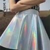 Jo's Magia Box Y2k Holographic Pleated Sexy Women Mini Skirts PU Rainbow Laser Harajuku Party Club High-waisted Women's 220322