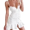 新しいセクシーな白いVネックフリルショートスカートコットンタイトスリングサスペンダードレス女性