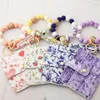 Silicone Bead Bracelet Card Case Wooden Bead Wrist Keychain Pendant Anti-lost Tassel Bracelet Keyring for Women Girls Fashion