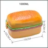 食器ハンバーガーお弁当ボックス二重ティアかわいいバーガーベントランチボックスマイクロ波フードコンテナフォークセットフクロウズコンパートメント0221ドロップデリバリー20