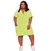 Women Plus Size Dresses Fashion Stripe Printed V-neck Loose Dress Summer Short Sleeve Womens Casual Clothing