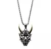 etro Silver Color Horn Prajna Pendant Men Ghost Mask Necklace Halloween Gift Hip Hop Samurai Skull Jewelry Cool Sweater Chain