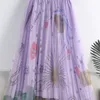 Tigena 90cm Maxi Tulle Skirt女性韓国スタイルファッション美しいプリントAラインハイウエストプリーツロングスカート女性ピンクブラック220505