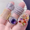 Mode Big Gemstone Ring for Women Full Zircon Diamond Ring Heavy Industry Luxury Joint Copper Rings Färgglada smycken