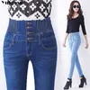 Mom Jeans Donna con vita alta Pantaloni da donna Winter Stretch Basic Skinny Donna Plus Size Denim Femme Cotton 210608