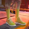 Mode Designer Klare Stiefeletten Frauen Candy Farbe Plattform High Top Sneakers Casual Koreanische Spitze Up Gothic Schuhe Gelb Weiß 0613