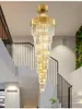 Großer Kristall-Kronleuchter, luxuriöse hängende LED-Lampen, goldfarbenes Metall-Beleuchtungsgehäuse für Loft-Treppenhaus, Lobby, Villa, Wohnzimmer-Dekor