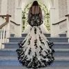 Mermaid Black and White Gothic Wedding Dresses Sexy V Neck Backless Plus Size Lace Applique Western Country Bridal Gown