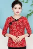 Blouses Femmes Chemises Rétro Chinois Femmes Blouse Trois-Quarts Manches Floral Chemise D'été Boucle De Disque Oriental Femme TopsVere22