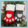 Kerstdecoraties Feestelijke feestbenodigdheden Home Garden Dog Cat Paw Kous Kerstmas Santa Claus Gift Storage Socks Christ Dhik9