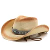 Cappello di paglia da cowboy fatto a mano scavato Donna Uomo Estate Cappelli da spiaggia da viaggio all'aperto Cappellino parasole occidentale solido unisex