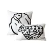 Cushion/Decorative Pillow Maiden And Lovely Leopard Original Embroidered Pillowcase Canvas Black White Line Abstract CushionCushion/Decorati