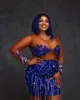 Plus size Royal Blue Mini Prom Dresses Bling Sheer Neck Avond Jurken Party Jurk Special Occrassion Robe