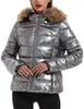 Giolshon Women Padded Lightweight Puffer Coat Warm Fur Collar Hood Female Shiny Patent Parka Down Jackets Outerwear L220725