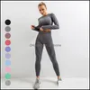 Yoga outfit fitness levererar sport utomhus 10 färger kvinnor sömlösa set 2 st långärmad topp hög midja sport leggings aktiva slitage gym s