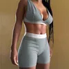 2 pièces/ensemble Sexy femmes sans manches sangle soutien-gorge Bustiers débardeur gilet hauts courts taille haute Shorts pantalons survêtement été 220421