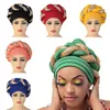 Arab Wrap Scalf Hidżabs Turbany African Headtie cekinowa czapka Braid Hat dla kobiet plisowana czapka akcesoria do włosów 220725