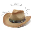 Berets Summer Straw cowboy hoed met kinriem en turquoise hatband unisex jazz fedoras koeling sunhats elegante cowgirl party capberets dav