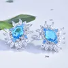 Stud Silver Exquisite Earrings Inlay Oval Blue Cubic Zircon Charm Piercing Jewelry For Women Wedding Fashion Birthday GiftStud