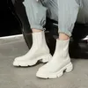 أحذية الكاحل للنساء السميكة السميكة جولة إصبع القدم الأصلي أحذية جلدية أسود أبيض Allmatch Botas Feminina منصة 220815
