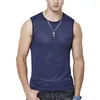 Top da uomo Gilet in seta di ghiaccio Abbigliamento esterno Asciugatura rapida Foro in rete T-shirt senza maniche traspirante Gilet estivo fresco Serbatoi da viaggio da spiaggia 220614