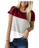 T-shirts d'été pour femmes col rond Triple bloc de couleur rayure T-Shirt à manches courtes pour femmes vêtements vêtements haut